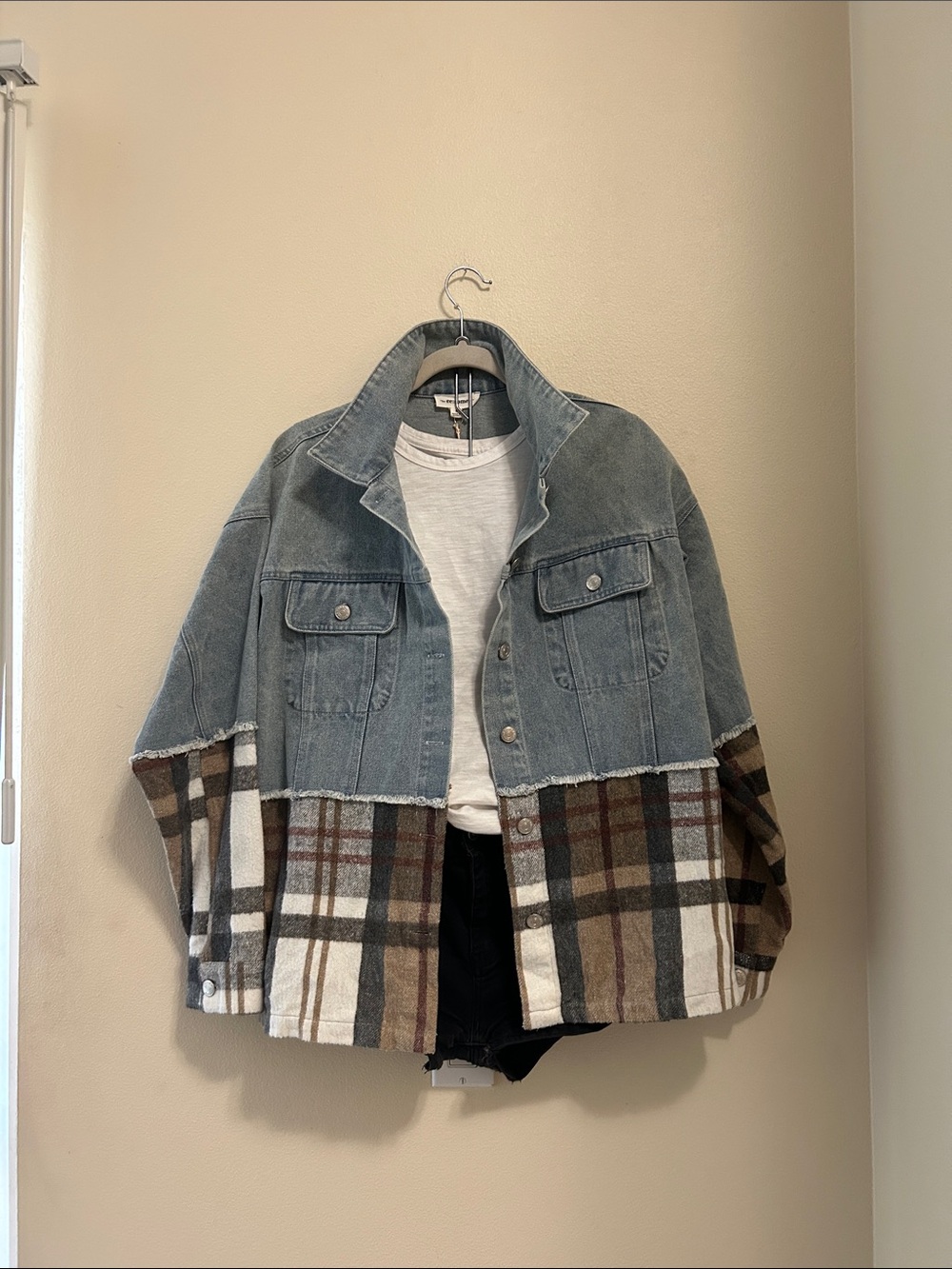Eesome Denim and Plaid Mixed-Media Shacket